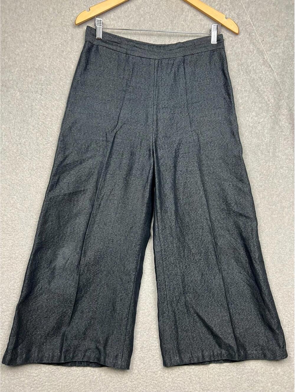 H&M Womens Chambray Linen Crop Wide Leg Pants Size 8 Modern Minimalist Office